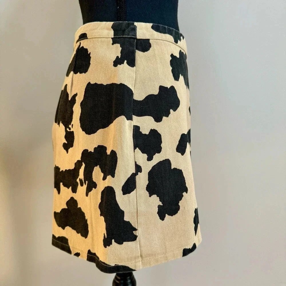 Le Lis Cow Print Denim Mini Skirt Tan Black Western‎ Country Concert NWT B19
